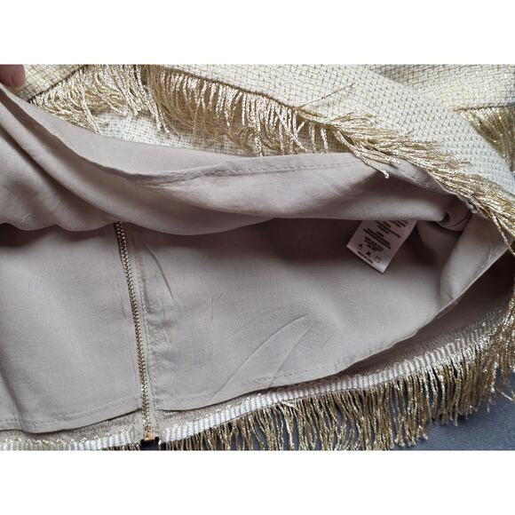 Sunday In Brooklyn Womens Med Metallic Gold Fringe Tank Top boho Tan Sleeveless - Picture 9 of 12